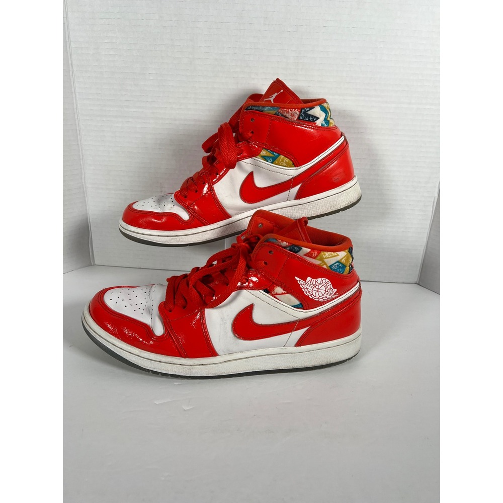 Nike Air Jordan 1 Mid Chile Red White Patent Leather Sneakers DC7294-600 Mens 10